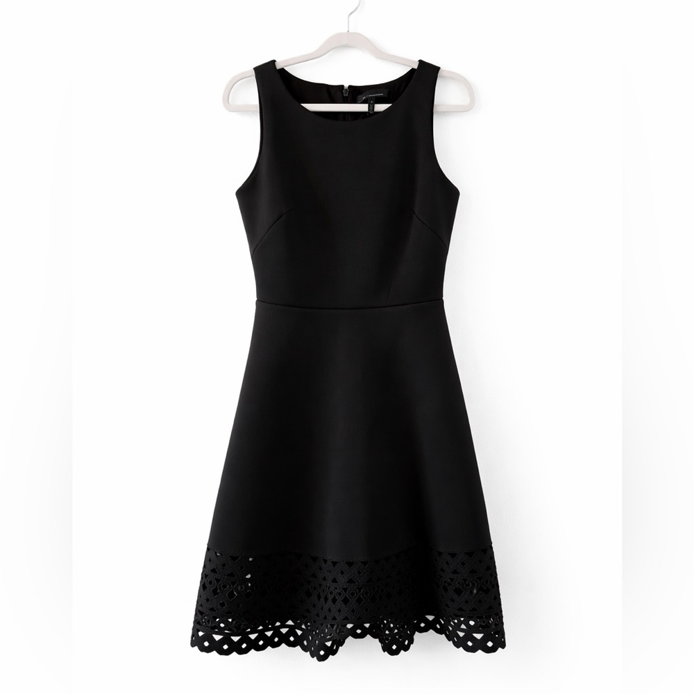 WHBM Black Midi Dress 2 Fit Flare Sleeveless Laser Hem Elegant Chic Classic